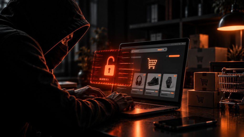 Persona in cappuccio al computer, con un lucchetto, rappresenta l'immagine archetipica di un hacker.