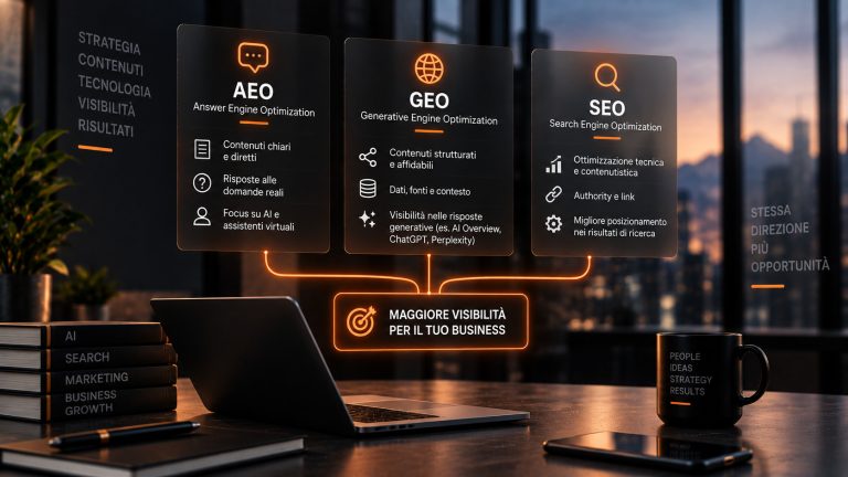 Grafica che elenca le differenze tra AEO, GEO e SEO