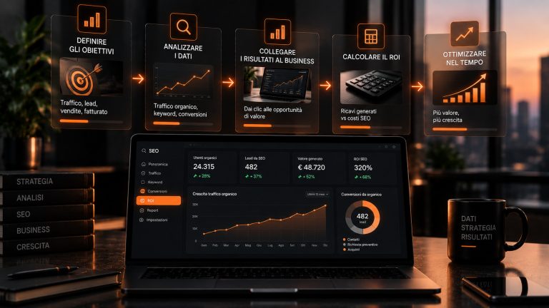 Un computer con all'interno i vari passaggi per la misurazione del ROI della SEO