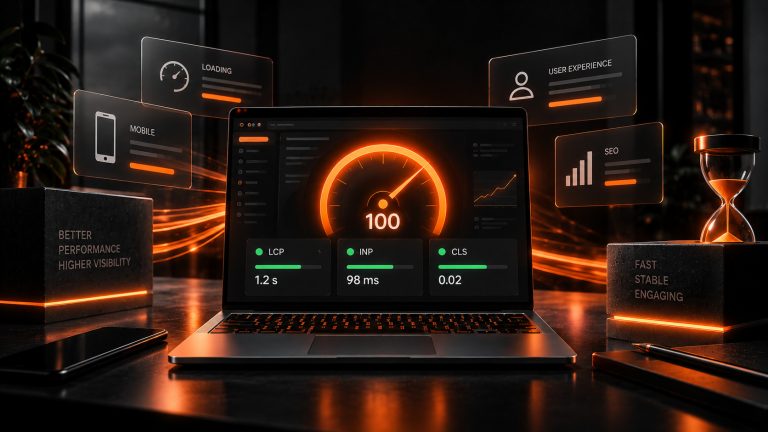 Computer con ai lati la rappresentazione di Core Web Vitals