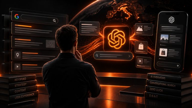 Schermo che rappresenta il cambiamento della ricerca online con l'intelligenza artificiale